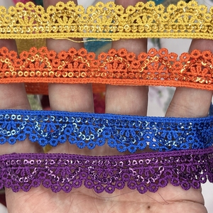 Quảng Đông Sán Đầu Ren Nhà Máy Bán Pakistan Ấn Độ Kg Thanh Toán Chất Lượng Cao Polyester Ánh Sáng Lụa Nước Hòa Tan Long Lanh Ren - Product Image 5