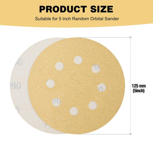 En Stock 500 Unidades Discos de Lijado Dorados de 5 Pulgadas (125mm) con Velcro Tipo H, Grano 40-320 para Lijadora Orbital, para Madera, Metal y Plástico - Product Image 2