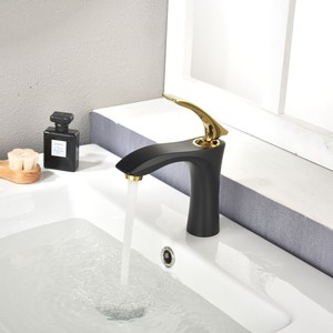 <span class=keywords><strong>Robinet</strong></span> de lavabo moderne de luxe à poignée unique en laiton noir et or avec sortie d'eau douce pour chambres et salles de bain d'hôtel - Product Image 5