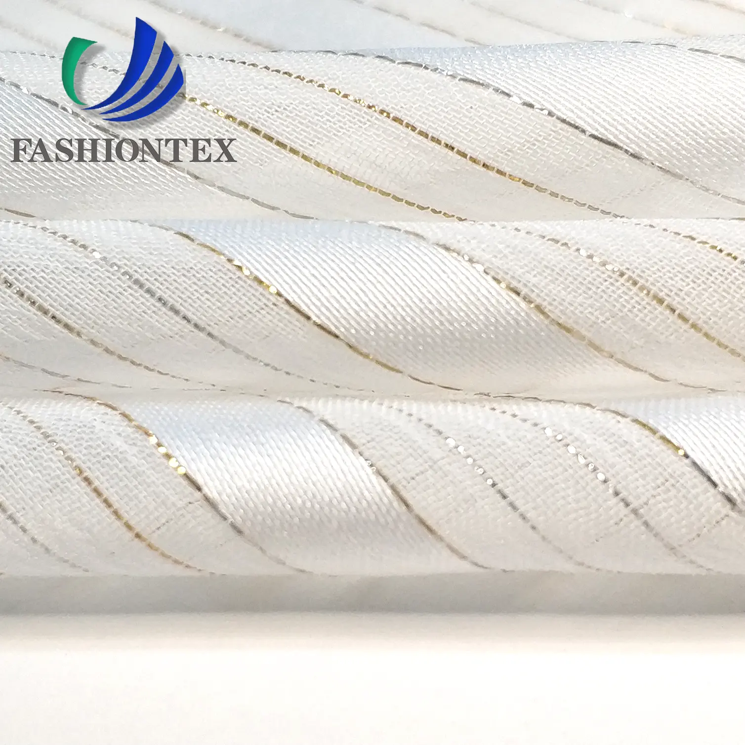 Fashiontex golden and silver white brocade shiny satin strip chiffon 100% polyester lurex woven jacquard satin fabric