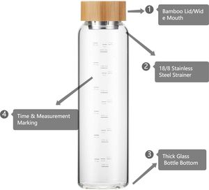 Muestra Gratis Botella de Agua de Vidrio de Borosilicato Transparente de Alta Calidad de 350 ml, 500 ml, 700 ml con Tapa de Acero Inoxidable - Product Image 3