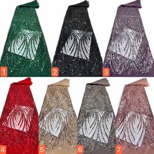 Tela de encaje africano 2022, precio al por mayor de alta calidad, tela de cuentas de encaje negro, tul pesado - Product Image 1