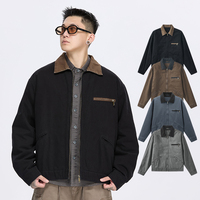 Vestes de travail pour hommes de haute qualité avec col à revers bicolore, fermeture éclair intégrale, veste en chino en coton