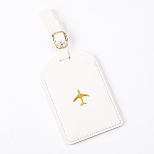 Étiquette de bagage en cuir imperméable et durable avec logo d'avion en feuille d'or couleur personnalisée pour voyages internationaux - Product Image 3