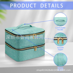 Cosmetic Organizer <b>Case</b> Large Size Textile Zipper Closure Soft Handle Multi Function <b>Makeup</b> Storage Bag - Product Image 5