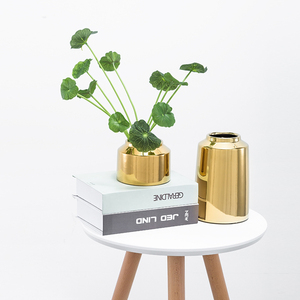 Vase en céramique laiton doré brossé, 1 pièce, style nordique, décoration de salon, de maison, porte-stylo à fleurs séchées, support de plantes, <span class=keywords><strong>Pot</strong></span> de fleurs moderne - Product Image 1