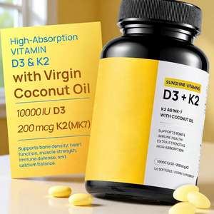 Cápsulas Blandas de Vitamina D3+<span class=keywords><strong>K2</strong></span> (<span class=keywords><strong>MK</strong></span>-7) de Alta Absorción con Aceite de Coco Virgen, 10000 UI de D3 y 200 mcg de <span class=keywords><strong>K2</strong></span>, Favorece la Salud Ósea y Cardíaca - Product Image 2