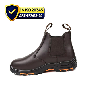 Chaussures de sécurité <span class=keywords><strong>Chelsea</strong></span> pour hommes, bottes de travail en cuir marron à embout en acier, anti-perforation, antidérapantes, imperméables, chaussures de protection industrielles - Product Image 1