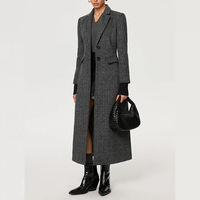 Manteau long en tweed gris pour femme 2025 avec fente haute, coupe ajustée personnalisable, vêtement de bureau formel décontracté