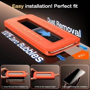 Protection d'écran en verre trempé anti-poussière <span class=keywords><strong>Magix</strong></span> Box pour iPhone 17 16 15 avec applicateur sans bulles et outil d'installation transparent - Product Image 4