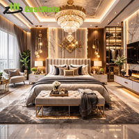 Ensemble de meubles pour suite présidentielle d'hôtel 5 étoiles, lit king-size sur mesure, commode, armoire, bureau, table de chevet, finition haut de gamme, luxe, MDF