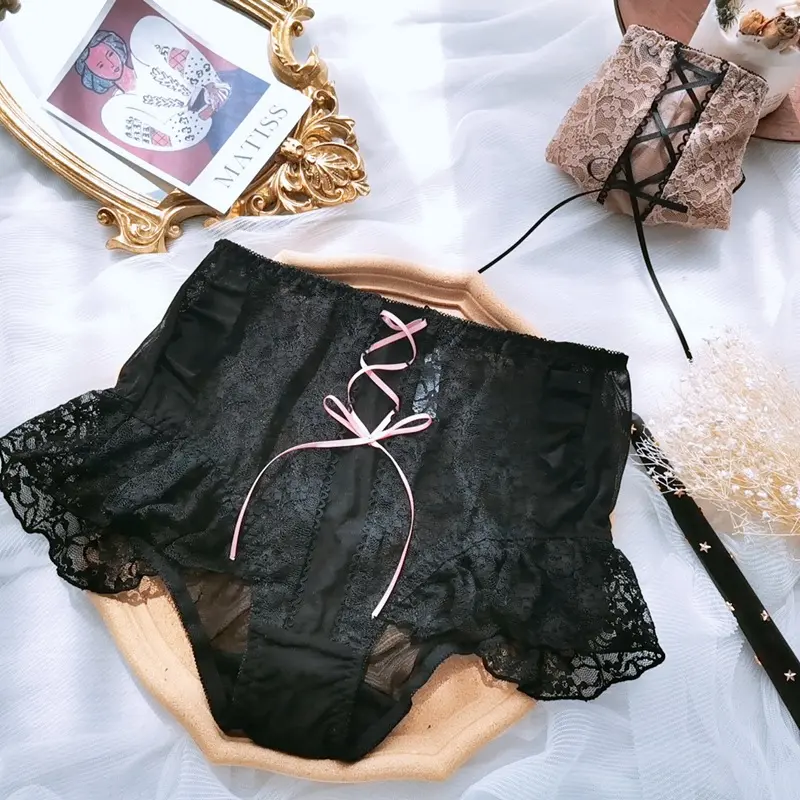 Chuangerm – sous-vêtements en coton en vrac pour femmes noires, taille haute, dentelle, nœud, culotte sexy pour femmes de grande taille