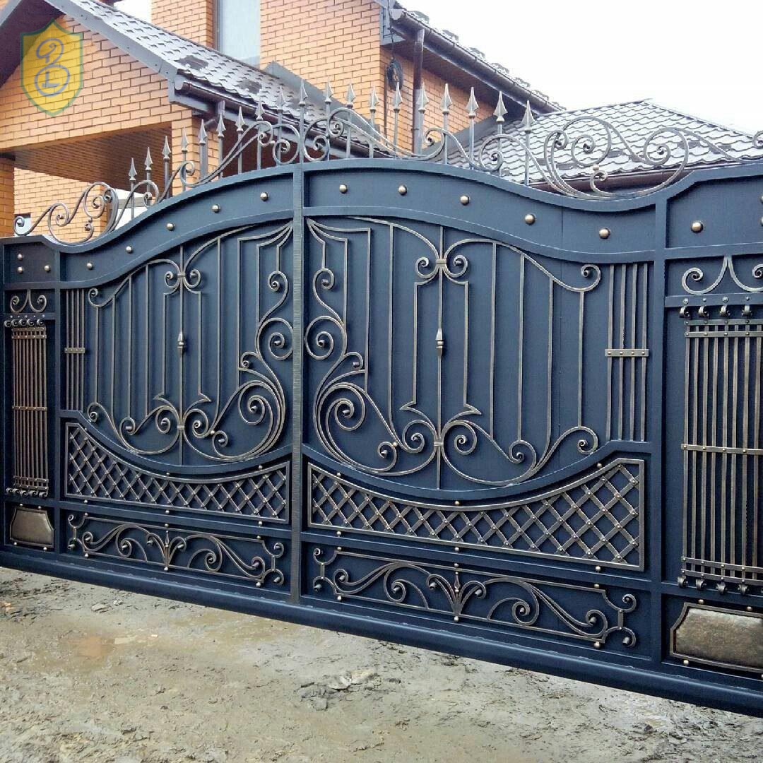 Puerta de entrada delantera de seguridad de hierro forjado, puerta eléctrica de metal grande para villa, diseño de puerta de seguridad deslizante