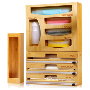 Ziplock bag storage organizer 9 in 1 bamboo foil and plastic wrap organizer for drawer