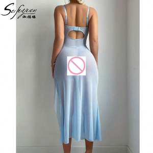 SFY3678 Lavender <b>Sheer</b> Mesh Dress with Butterfly Embellishments, Strappy Bow - Adorned Bodice and High - Slit Design - Product Image 4