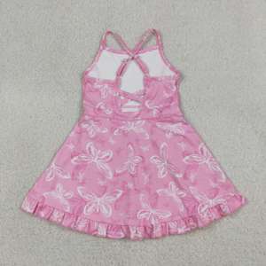Conjunto con estampado de conchas marinas en colores pastel para niñas pequeñas, top de manga corta con ribete festoneado y pantalones cortos con cordón a juego, ropa de playa de verano para niños - Product Image 5