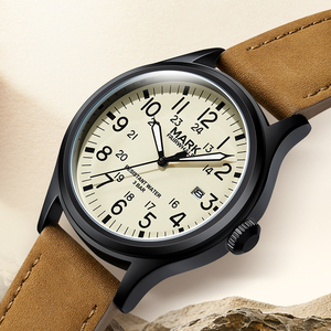 Montre à quartz décontractée MARK FAIRWHALE pour étudiant, étanche 30M, bracelet en <span class=keywords><strong>cuir</strong></span> marron, boîtier mat, verre minéral, pour l'apprentissage quotidien - Product Image 1
