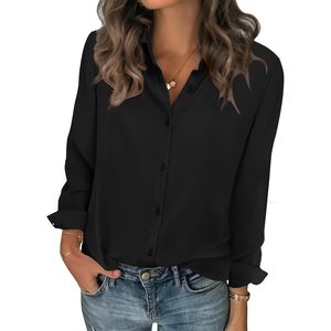 Blusa de Gasa para Mujer, Manga Larga, Cuello en V, Estilo Casual para el Trabajo, Ropa de Primavera/Verano - Product Image 1