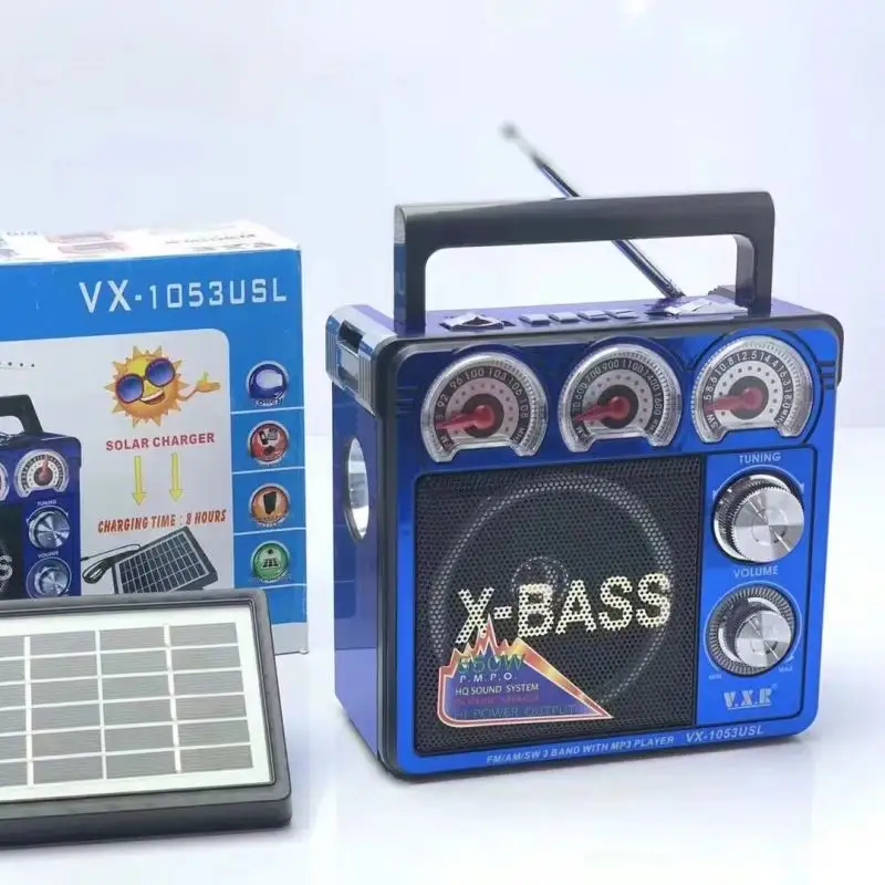 VX-1053USL لاسلكية قابلة للشحن الرقمية Fm Am Sw راديو مع Mp3 لاعب الشمسية الطاقة المتكلم مع الشعلة راديو