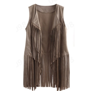 <span class=keywords><strong>Gilet</strong></span> <span class=keywords><strong>mi</strong></span>-<span class=keywords><strong>long</strong></span> pour <span class=keywords><strong>femme</strong></span> en velours de daim à franges, style décontracté - Product Image 6