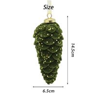 Pigne en plastique vert foncé de luxe faite à la main avec des paillettes dorées, boule de Noël suspendue pour la décoration de l'arbre de Noël et des fêtes