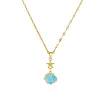 Collier pendentif étoile de mer bleue en acier inoxydable avec détails en pierre transparente, bijoux océaniques minimalistes pour femmes et cadeaux