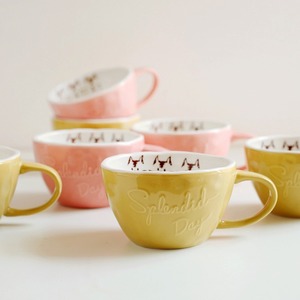 Tazza da <span class=keywords><strong>caffè</strong></span> in ceramica con manico in ceramica per la colazione con farina d'avena in stile giapponese carina a bocca larga goffrata - Product Image 6