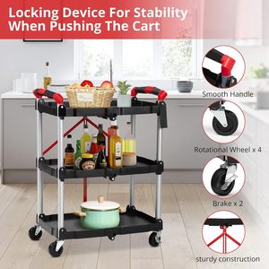 Multifunction 3 Tier Stainless Steel <b>Utility</b> Cart Storage Hot Pot Food Foldable Hand Pull Rolling Cart Collapsible Service Cart - Product Image 2