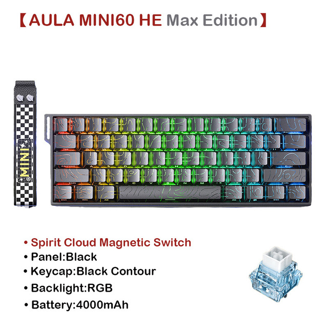 AULA MINI60 HE Tri-Mode Wireless Mechanical Keyboard Magnetic Switch 8000Hz Polling Rate RGB Backlit FPS Esports Gamer Keyboard