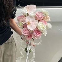 Buket Pengantin Bunga Tulip Calla Lily Warna Merah Muda Terang Buatan, untuk Pernikahan, Pendaftaran Pernikahan, Pertunangan, Buatan Cina
