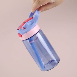 Botella de agua transparente con pajita y asa, de 500 ml, sin BPA, de grado alimenticio, con diseño de pato de dibujos animados, para niños y estudiantes. - Product Image 2