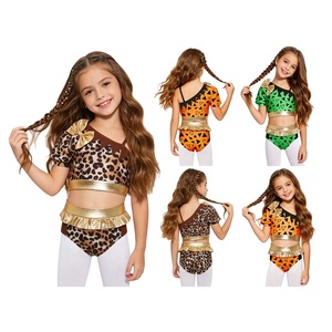 Girls Cave <b>Dance</b> <b>Costumes</b> Crop Top and Briefs Gold Trim Ruffle 2 Piece Sets Spandex Slim <b>for</b> Competition Custom - Product Image 1