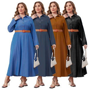 Robes en jean grande taille de haute qualité pour femmes Robes longues trapèze à manches longues et revers décontractés pour femmes <span class=keywords><strong>Robe</strong></span> en jean pour dames - Product Image 1