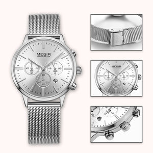 Montre à quartz pour homme MEGIR 2011L, élégante, fabriquée en Chine, bracelet en acier exclusif, chronographe 24 heures, date automatique, montre-bracelet - Product Image 3