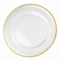 Assiettes de présentation en plastique perlé doré de 13 pouces Vaisselle Assiettes à dîner Décoration de mariage Assiette de présentation en plastique transparent pour fête