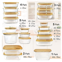 Ensemble de boîte à fusibles en verre micro-ondable à couverture en bois de bambou élevé Fresh-Keeper Pot de rangement de cuisine pour cadeau de repas de riz pour l'heure du repas