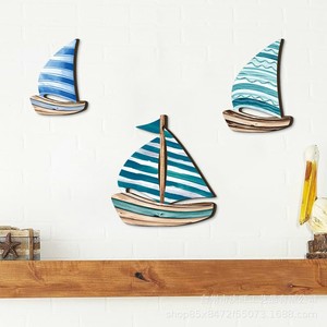 Decoración de Pared de Madera con Diseño de Velero Estilo Mediterráneo, Tema Oceánico, Madera de Zhejiang, Forma Irregular - Product Image 1