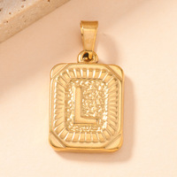 Collier avec pendentif carré en acier inoxydable plaqué or 18 carats, chaîne alphabet hip hop, lettre initiale pour homme
