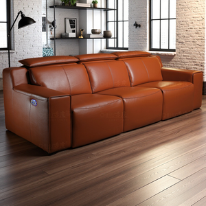 Kursi proyek Villa mewah kulit asli oranye kursi ruang tamu elektrik <span class=keywords><strong>Sofa</strong></span> kursi kursi bioskop teater rumah dengan konsol - Product Image 5