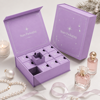 Boîte de calendrier de l'avent magnétique de luxe violette avec 9 ou 12 tiroirs pour parfums, cosmétiques, bijoux, emballage cadeau de fêtes