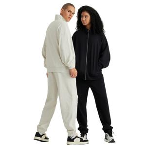 Customizable Heavyweight Cotton Zip <b>Hoodie</b> Men's Streetwear <b>Plain</b> <b>Black</b> Full Zip-Up No Drawstrings - Product Image 5