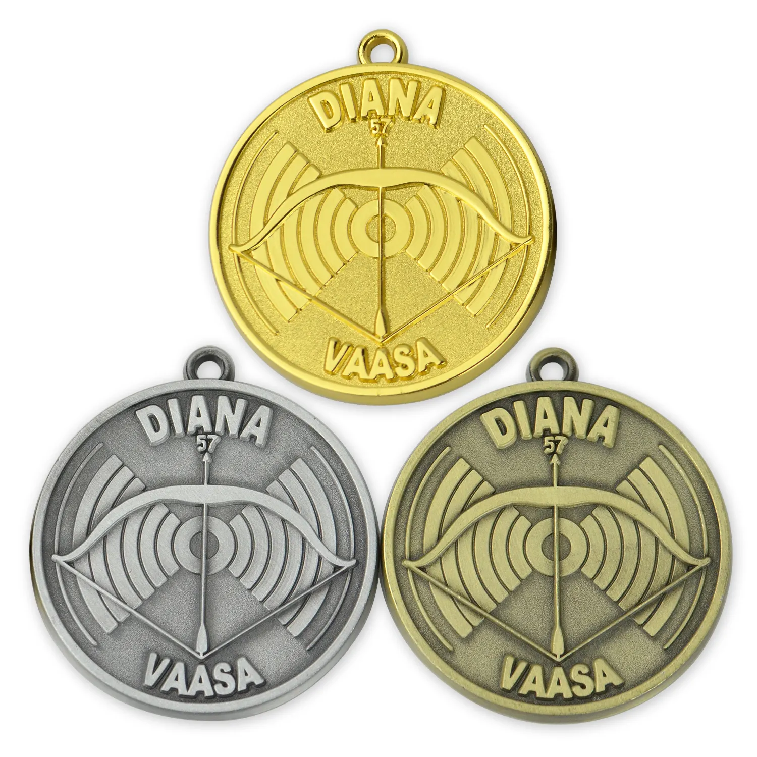 Oem Odm Fabrikant Gegraveerd Logo 3D Metal Plated Goud Zilver Koper Sport Custom Award Boogschieten Medaille