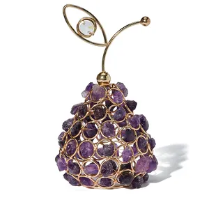 天然水晶紫水晶果茶轻奉献蜡烛架宝石苹果梨形状家居装饰水晶台灯