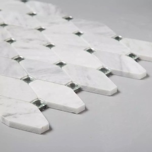 Samistone Bianco Carrara Blend Glass Octagon White Marble Mosaic Backsplash <strong>Tiles</strong> For Kitchen