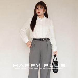 แฮปปี้ พลัสเสื้อเบลาส์คอระบายสีขาว ไซส์ใหญ่ ผ้าฝ้าย แขนยาว เสื้อเชิ้ตผู้หญิง สีพื้น สไตล์พรีปปี้ N8873 - Product Image 2