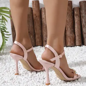Sapatos de salto alto para festas de estilo popular, sandálias de salto alto luxuosas de cunha rosa para mulheres, 9.5 cm