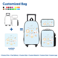 Sac à dos à roulettes imprimé ours géométrique bleu, kit 3 pièces, léger, pour étudiant, sac d'école roulant, sac à déjeuner, fermeture éclair étanche