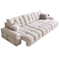 Canapé-lit électrique en tissu chenille, fonction zéro mur, style moderne et épuré, couleur crème, pour salon et home cinéma, télescopique 3 places, en bois