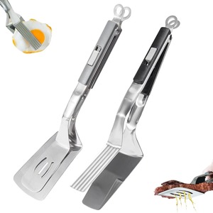 Pinzas multifuncionales de acero inoxidable para parrilla, espátula bloqueable para barbacoa, pinzas de doble propósito para carne, huevos fritos y alimentos, para cocina - Product Image 1