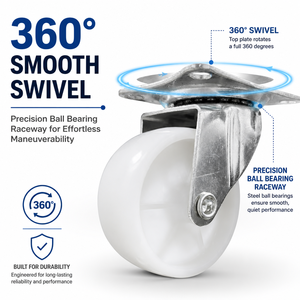 Silent PVC directional swivel casters, mini braked hand trolley <b>wheels</b>, wear-resistant and smooth PP <b>furniture</b> pulleys - Product Image 5